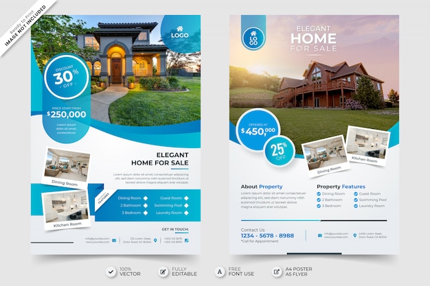 Elegant home for sale real estate flyer poster template with photo