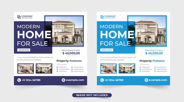 Elegant home selling business template for social media marketing Real estate business promotional web banner vector with purple and blue colors Minimalist home selling template for marketing