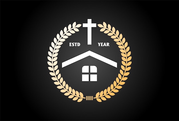 Elegant House with Jesus Cross for Christian Catholic Church Community Charity Foundation or School University Logo Design