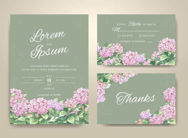 Elegant Hydrangea floral wedding invitation card set