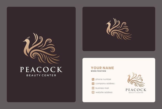 Elegant illustration peacock logo design with business card