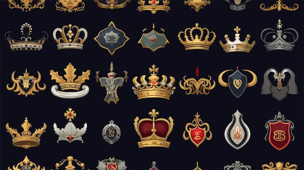 Vector elegant imperial crowns and vintage stars emblems set