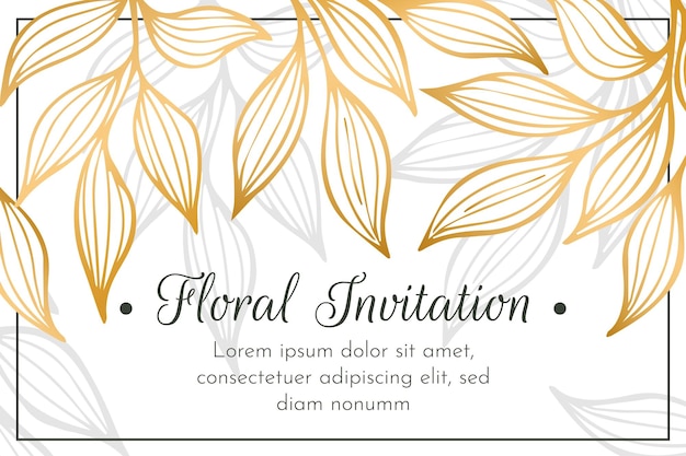 Elegant invitation card for celebrating wedding, birthday with leaves.