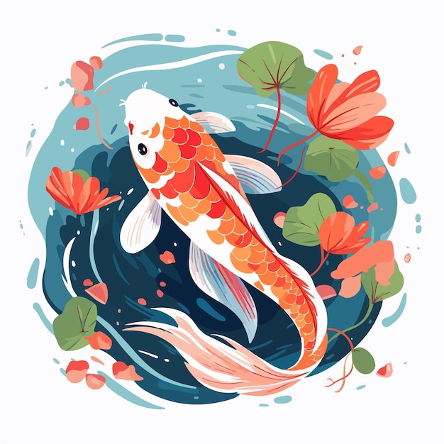 Vector elegant japanese koi fish swimming in serene asian garden pond