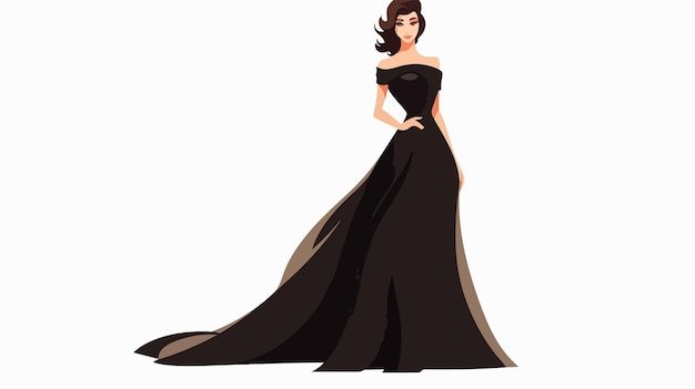 Vector elegant lady in long evening gown cartoon sketch