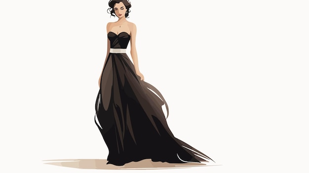 Vector elegant lady in long evening gown cartoon sketch