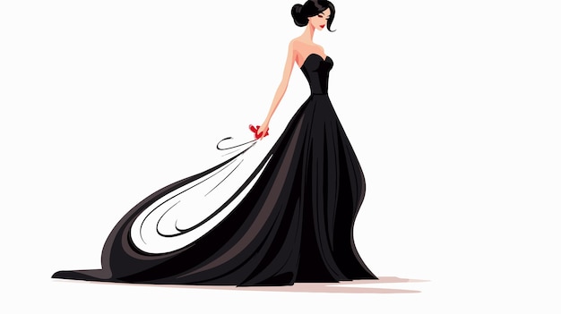 Elegant Lady in Long Evening Gown Cartoon Sketch