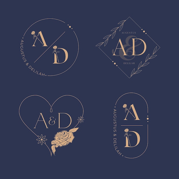 Vector elegant letter a and d wedding monogram set