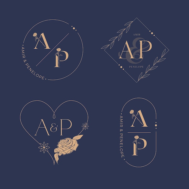 Vector elegant letter a and p wedding monogram set