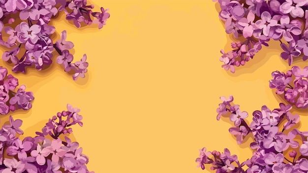 Vector elegant lilac flowers frame on yellow background