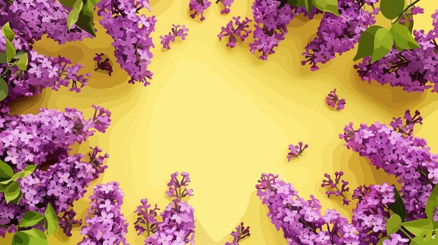 Vector elegant lilac flowers frame on yellow background