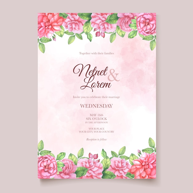 Elegant line art wedding card with beautiful floral and leaves template