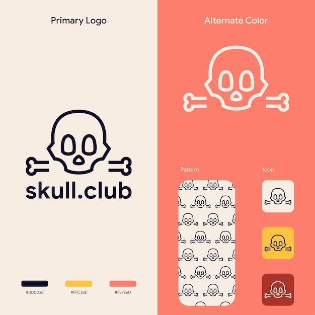 elegant line skull logo concept template