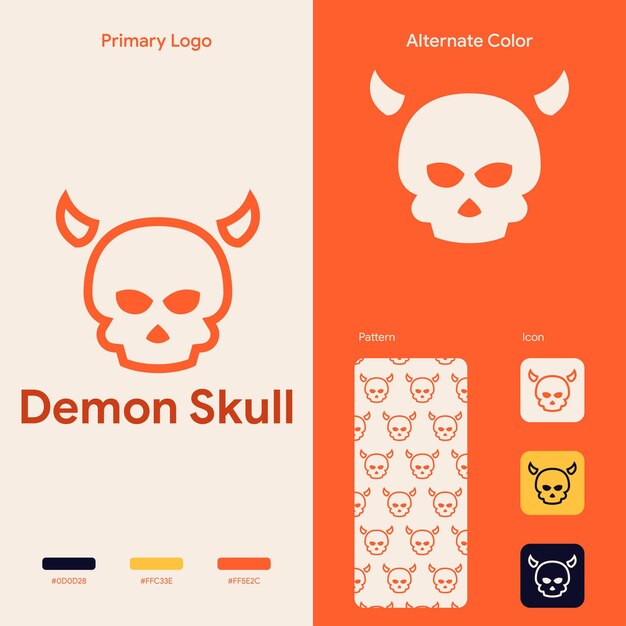 Vector elegant line skull logo concept template