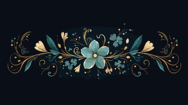 Vector elegant linear floral vector design on dark leaves