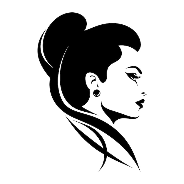 Elegant lines black logo with female face icon in black and white