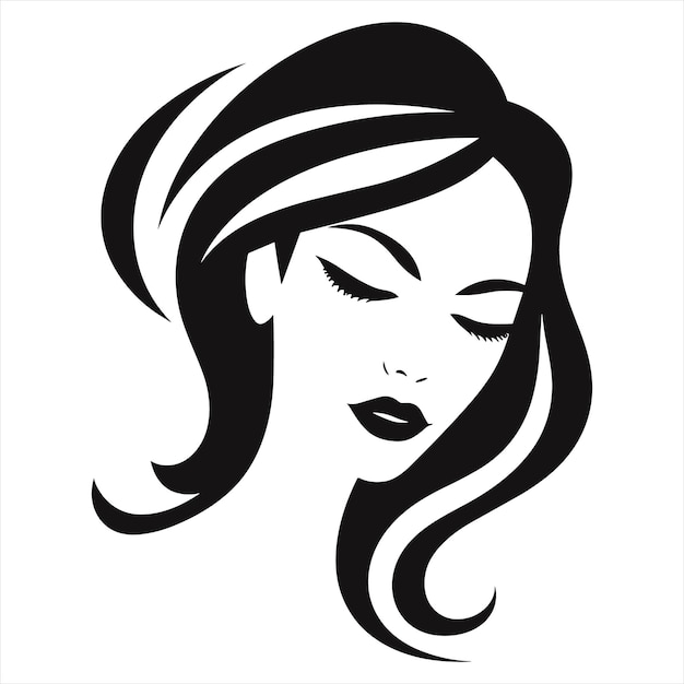 Elegant lines black logo with female face icon in black and white