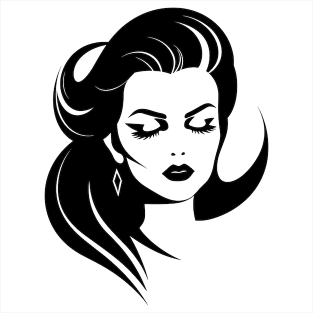 Elegant lines black logo with female face icon in black and white