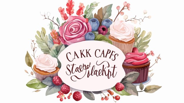 Vector elegant logo for cake shop and bakery kitchen with floral elements