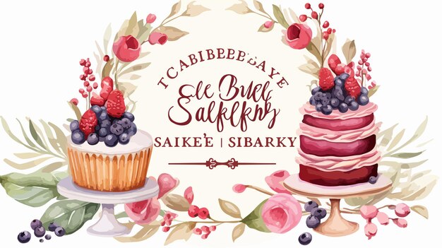 Vector elegant logo for cake shop and bakery kitchen with floral elements