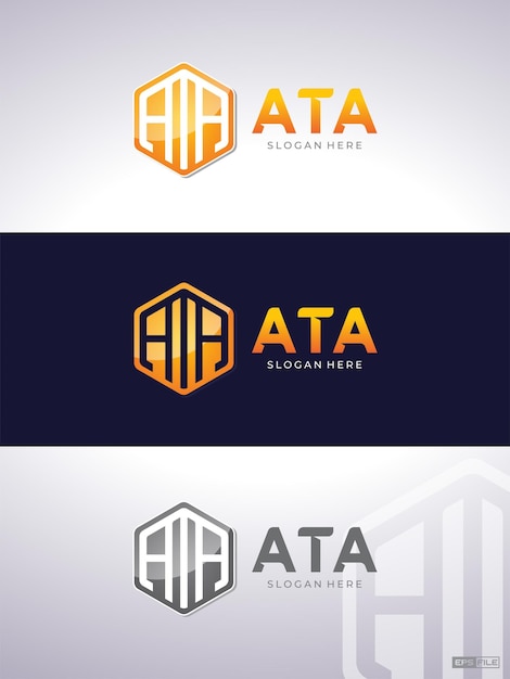 Elegant logo with initial A T A with form a hexagon