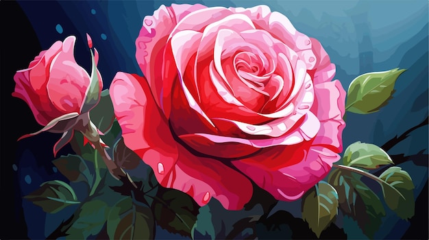 Vector elegant love rose hand drawn digital painting