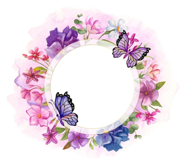 elegant lovely watercolor floral frame with beautiful butterflies