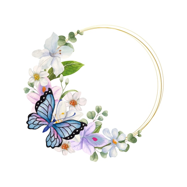 elegant lovely watercolor floral frame with butterfly