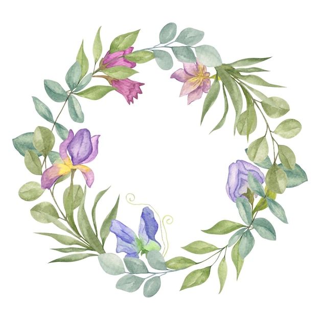 Elegant lovely watercolor spring flower and leaves frame