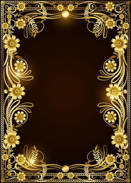 Elegant and luxurious regal gold frame on dark brown background