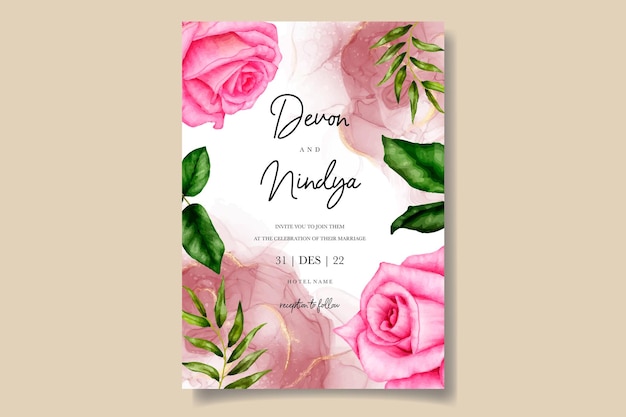 Elegant and luxurious watercolor floral wedding invitation card