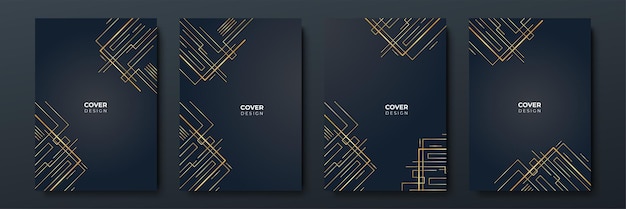 Elegant luxury black and gold cover design background with abstract lines Modern black stripe cover design set Luxury creative gold dynamic diagonal line pattern for business invitation wedding