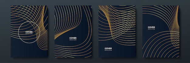 Elegant luxury black and gold cover design background with abstract lines Modern black stripe cover design set Luxury creative gold dynamic diagonal line pattern for business invitation wedding