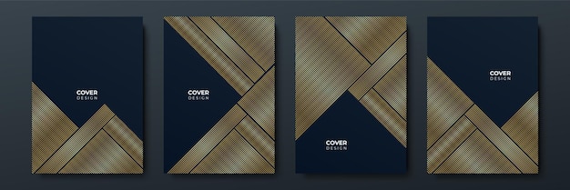 Vector elegant luxury black and gold cover design background with abstract lines modern black stripe cover design set luxury creative gold dynamic diagonal line pattern for business invitation wedding