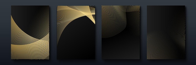 Elegant luxury black and gold cover design backgroung with abstract lines. Modern black stripe cover design set. Luxury creative gold dynamic diagonal line pattern. Formal premium vector for business