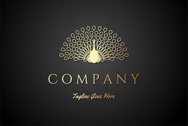 Elegant Luxury Golden Peacock Peafowl Logo Design Vector