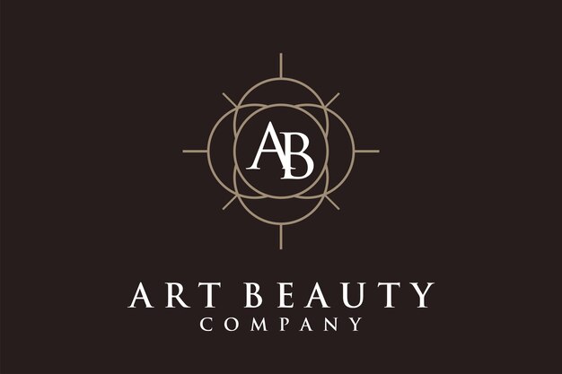 Vector elegant luxury initial monogram a b circle logo design inspiration with simple art deco line