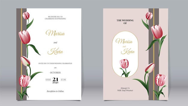 Vector elegant luxury invitation and tulip flowers with decorated pillar elements