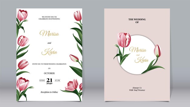 Vector elegant luxury invitation and tulip flowers with gold circle elements decorated