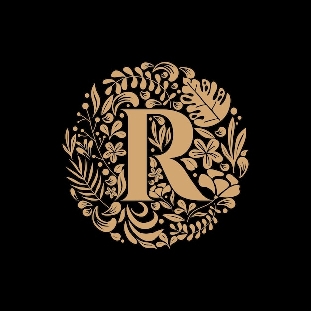 Elegant Luxury Letter R Circle Floral Flowers