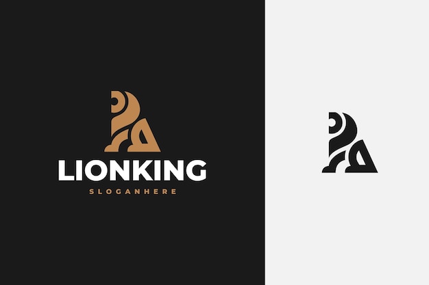 elegant luxury sitting lion logo design vector in line art outline style