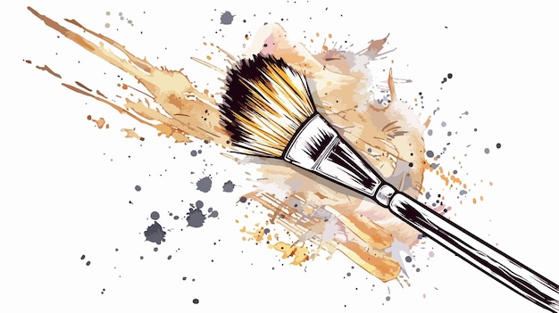 Vector elegant makeup brush line art with colorful spot vector illustration