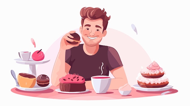 Vector elegant man enjoying desserts interactive banner display