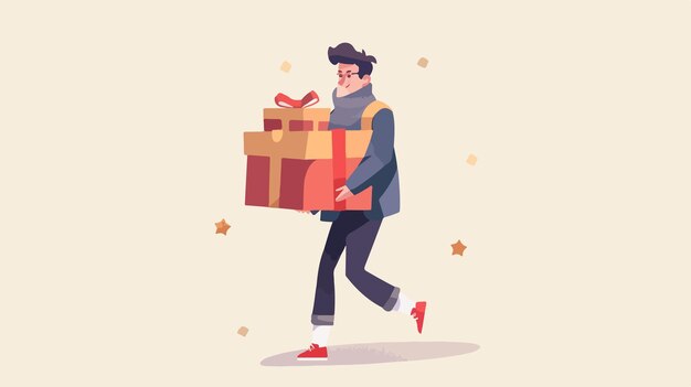 Vector elegant man holding huge gift box concept of generosity and surprise