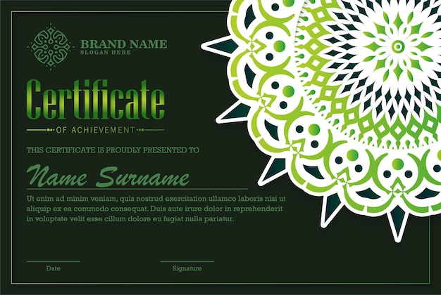 Elegant mandala award certificate template