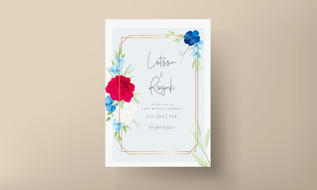 elegant maroon navy floral invitation card template