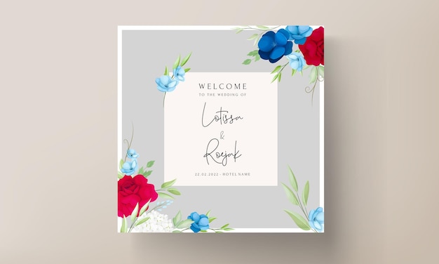 elegant maroon navy floral invitation card template