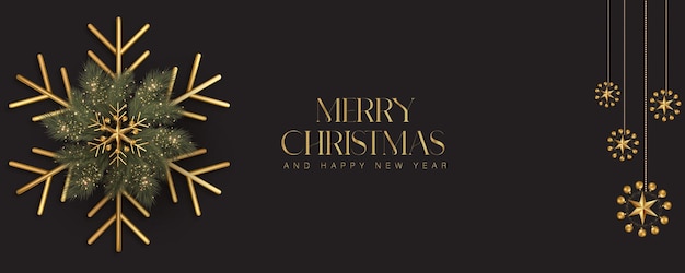 Elegant Merry Christmas new year background banner black golden free vector