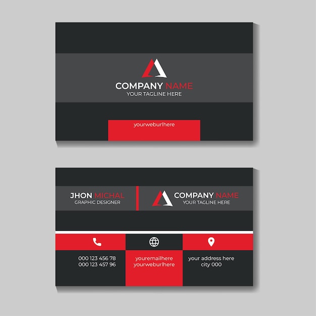 Elegant minimal black and red business card template Free Vector