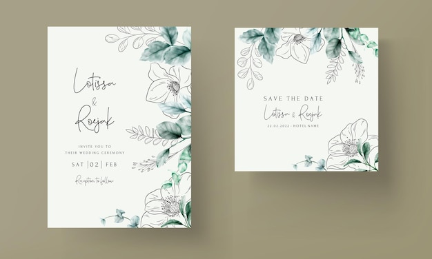 elegant minimal flower with watercolor wedding card template